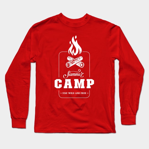 Summer Camp Stay Wild and Free Camping Wildlife Born to Camp Forced To Work Dark Background Camping Campfire Summer Design Long Sleeve T-Shirt by ActivLife